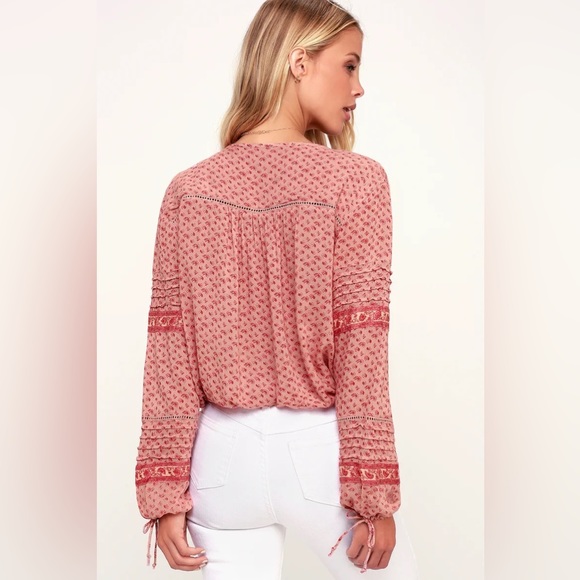 Lakefront Blush Floral Print Long Sleeve Top xs - Picture 4 of 8